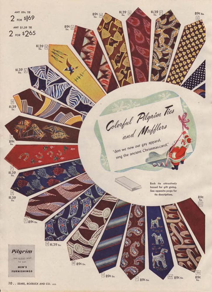 1940s men's ties in colorful patterns as seen in a 1947 Sears Christmas Wishbook