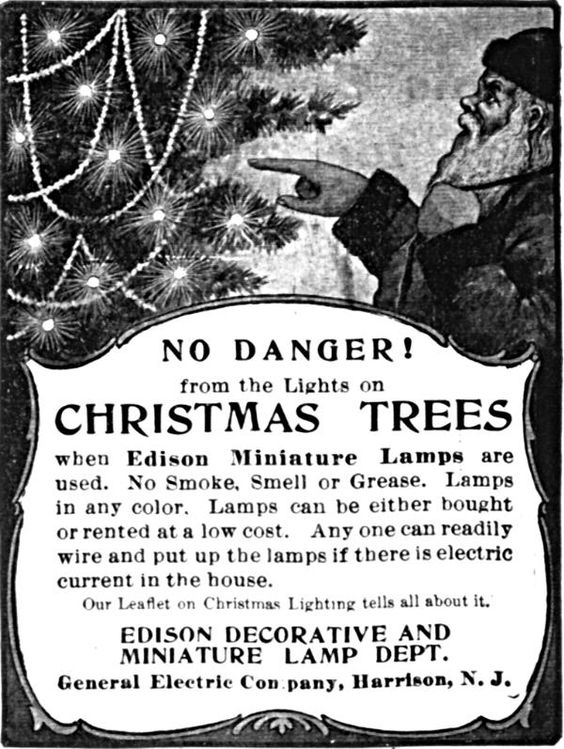 Vintage Christmas Light ad for lights for the Christmas Tree from Edison - Edison Miniature Lamps. 