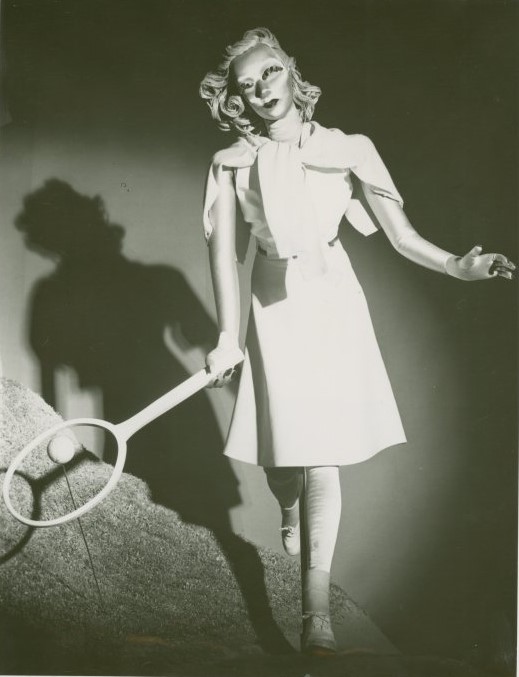 Late 1930s Fashion: Women's Sportswear-Tennis Fashion as seen on a mannequin at the Hall of Fashion exhibit at the 1939 New York City Worlds Fair