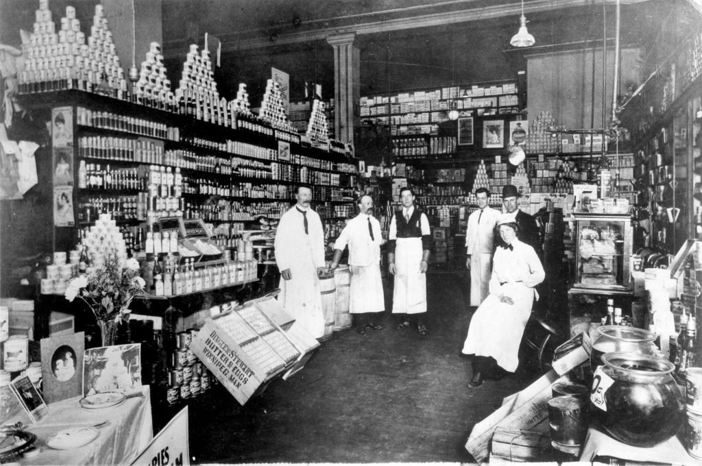 1900s vintage photo of Woodwards grocery depaertment in Vancouver in 1904