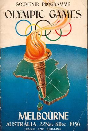1956 Melbourne Olympic Games Souvenir Programme featuring an illustration of the Olympic Flame.