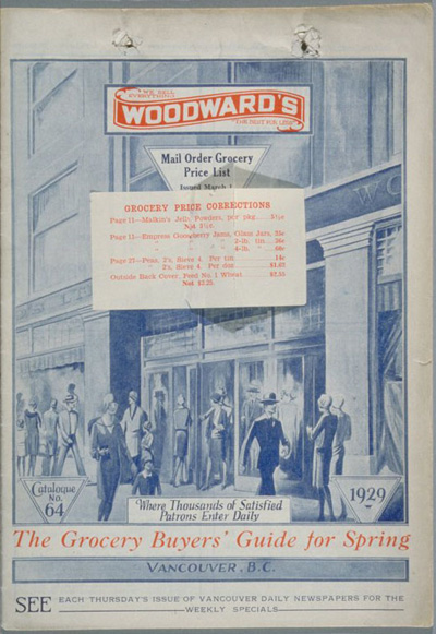 1920s vintage catalogue: Woodward's Grocery Buyers' Guide for Spring, No. 64, 1929, cover.