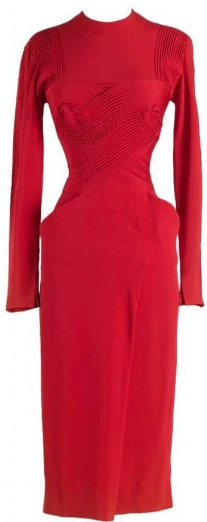 1940s Fashion: 1940s red rayon, gathered bust, long sleeved dress from Dorothy O'Hara.