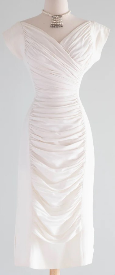 1950s white rayon cocktail dress by Dorothy O'Hara