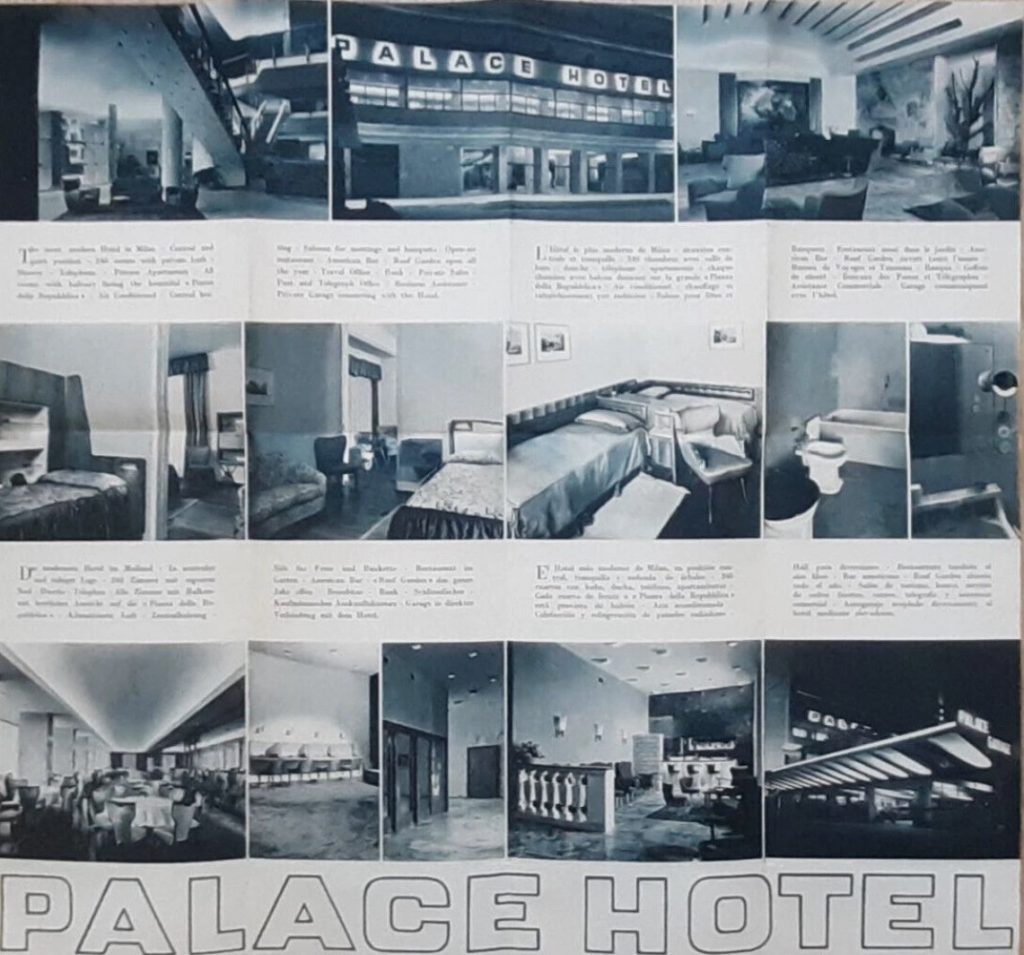 Inside look of the Palace Hotel, Milano Italy via a 1950s Vintage Tourism Brochure.