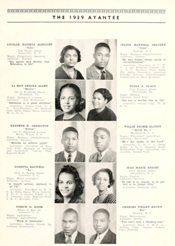 1930s vintage yearbook photo from 1939 of Black College students wearing late 1930s hairstyles. 