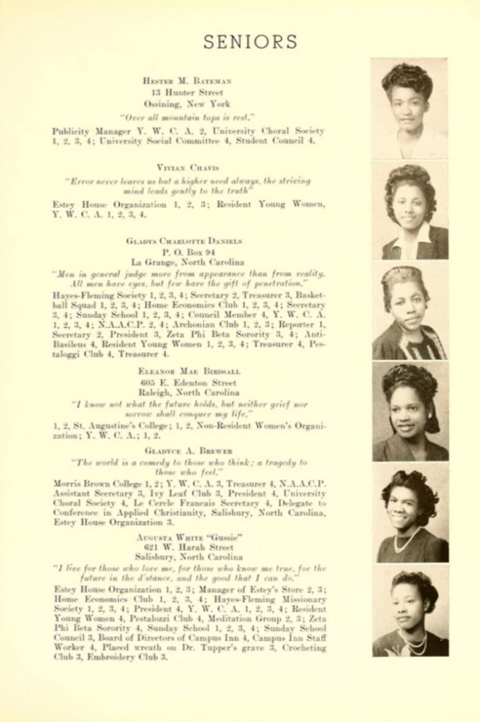 1940s vintage yearbook photo: 1944 "The Bear" yearbook Seniors from Shaw University. Shaw was a historical Black College / University. Fantastic 1940s Black hairstyles inspiration. 