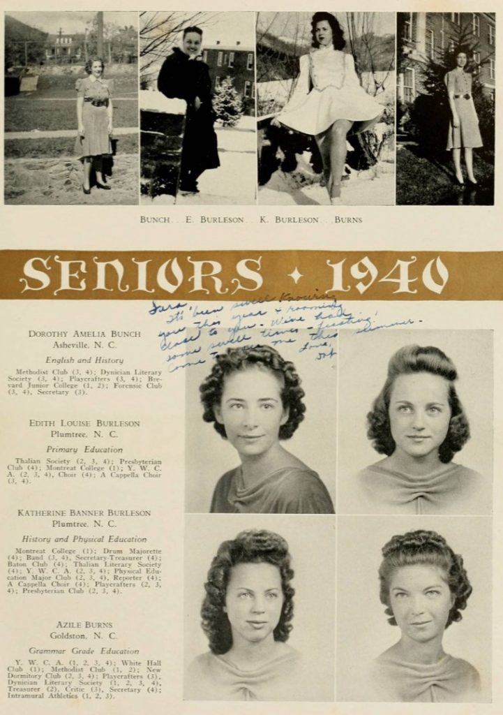 1940 Vintage Yearbook photos of Senior Women College students from Appalachian State University featuring early 1940s vintage hairstyles. 