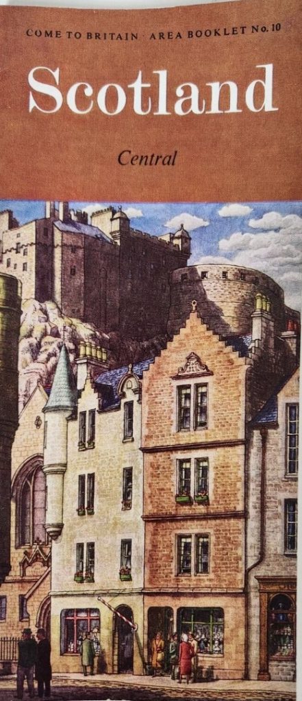 1950s vintage travel brochure: 1954 tourist brochure for Central Scotland featuring the Edinburgh castle on the cover