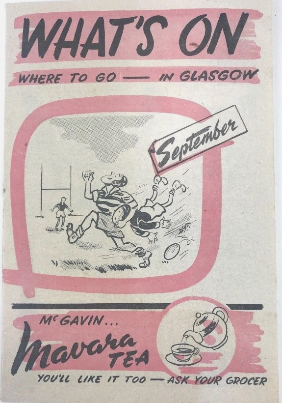1950s vintage travel brochure-September 1955-What's on, Where to go in Glasgow. Fun Mid-Century illustrations in this brochure.