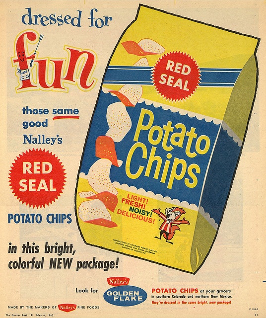 1960s vintage advertisement for Red Seal Potato Chips, from the Denver Post, May 6, 1962. 