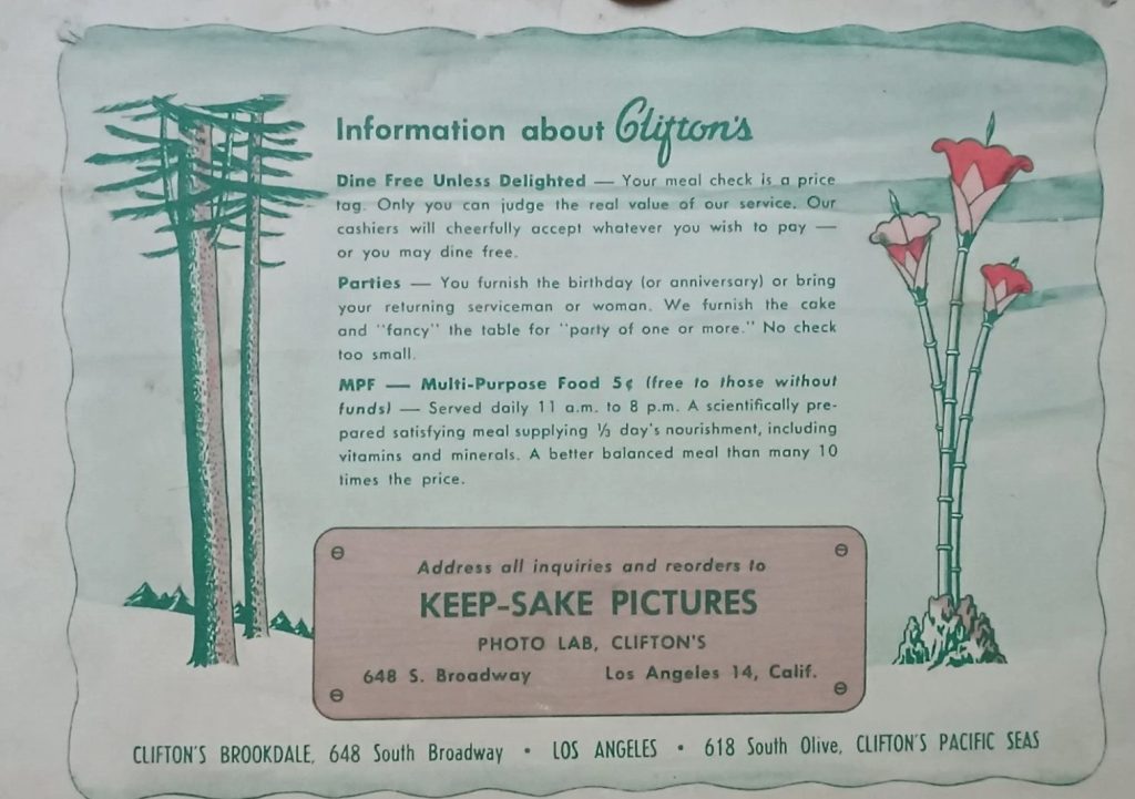 Clifton's Cafeteria, a Los Angeles institution, is a unique, themed restaurant known for its elaborate, kitschy decor and cafeteria-style dining. Founded in 1931 by Clifford Clinton, it gained fame for its "Dine Free Unless Delighted" policy and its dedication to serving the community.